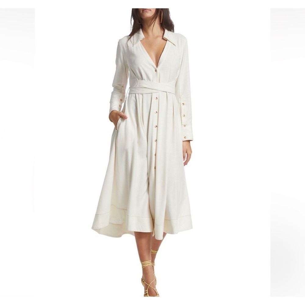 Cult Gaia Nyle Belted Cut-Out Shirtdress Off White Midi XL 10/12 NWT Euro Resort - Picture 10 of 14